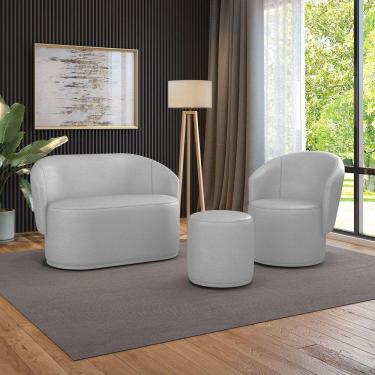 Imagem de Sofá Namoradeira Com Poltrona E Puff Orgânico Sala Malu Sintético Cinza M11 - D'rossi