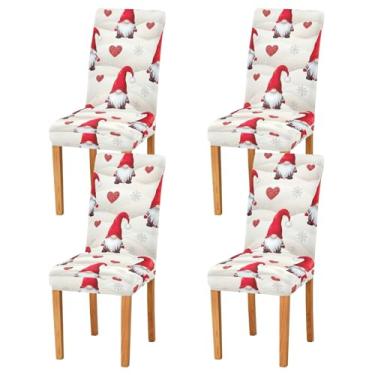 Imagem de Conjunto de 4 capas de cadeira de mesa de jantar de coração de gnomos de Natal, removíveis, laváveis, para festas, hotéis, cerimônias de casamento
