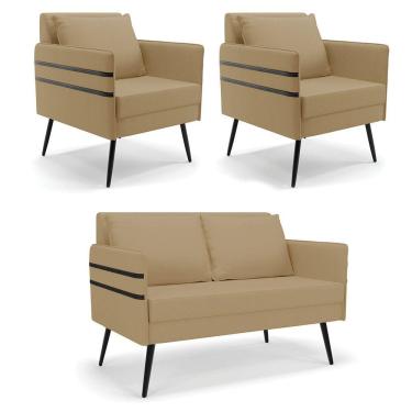 Imagem de Kit 01 Namoradeira E 02 Poltronas Linho A32 Palha