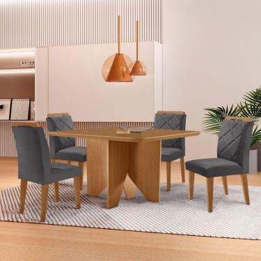 Imagem de Mesa Evora 90 Mdf Com 4 Cadeiras Melissa Veludo Grafite Naturalle