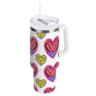 Imagem de ODAWA Copo isolado de outono de 1,134 g com alça e palha, copo à prova de derramamento em formato de coração com canudo duplo isolado