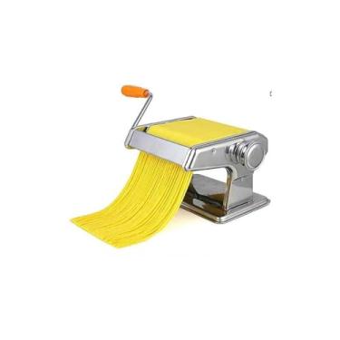 Imagem de Máquina de Massas em Aço Inox, Manual, com Cilindro Liso e Cortador, 20x15x12.5cm, Inclui Manivela e Grampo de Fixação