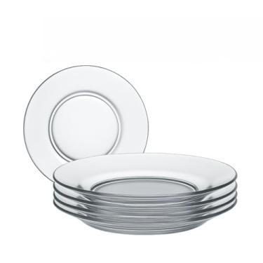 Imagem de Pratos de Vidro - Kit com 4, 8 ou 12 Peças 22x3.5cm | Fundo Transparente e Acabamento Liso | Para Jantares, Festas e Decoração(Kit 8 Pratos Liso)