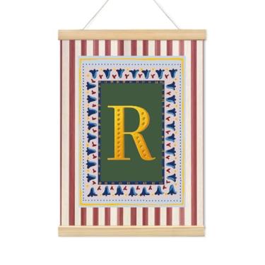 Imagem de TFKFJLF Decoração de quarto infantil vintage Boho inicial R, arte de parede em tela de flores personalizada, decoração vintage para berçário, arte de parede mexicana floral para decoração de parede de