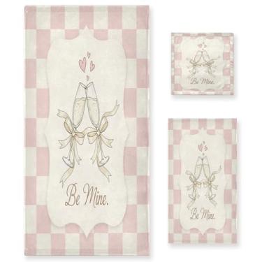 Imagem de Wassud Conjunto de 3 toalhas de banho padrão xadrez para dia dos namorados, toalhas supermacias e absorventes para banheiro, toalhas de banho de secagem rápida, toalha de banho para academia, spa