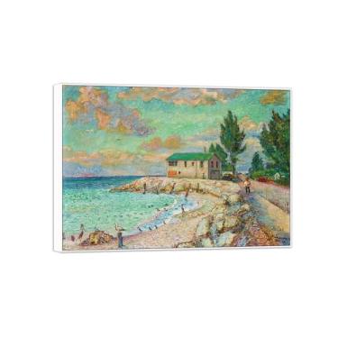 Imagem de BMZFYBS David Burliuk famosas impressões em tela de arte de parede prontas para pendurar. Bradenton Beach. Pintura com moldura branca para decoração de sala de estar 90 x 125 cm 35 x 49 pol