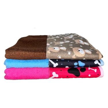 Imagem de Toalha de Banho Pet, Kit 3 Pçs, Ideal para Cães e Gatos, Alta Absorção, Seca Rápido, Toque Macio, Super Absorvente, Marrom e Pink