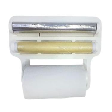 Imagem de Suporte Triplo para Papel Toalha, Porta Rolos 3 em 1, Branco, Organizador de Cozinha