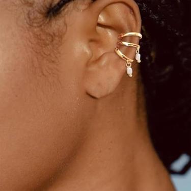 Imagem de Brincos de orelha ajustáveis que não perfuram para mulheres, cartilagem dourada, com strass, pérola, argola, joia de presente, Medium, Latão, Sem pedra preciosa