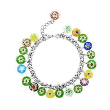 Imagem de Pulseira de tornozelo com pingente Joy Drop Shop LC Delivering, bijuteria moderna para mulheres, hipoalergênica, ajustável, 28 cm (granada/multicor) Branco