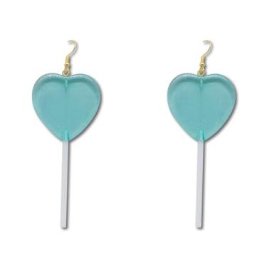 Imagem de Brincos de pirulito de coração, fofo, rosa, coração, doce, dia dos namorados, brincos de pirulito de acrílico para dia dos namorados, formato de coração, para mulheres e meninas, Acrílico, Sem pedra