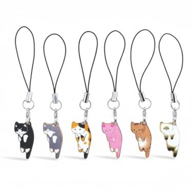 Imagem de 6 pçs pingente de telefone de gato estético para celular kawaii com decoração de pingentes bonitos artesanais, Metal, Sem pedras preciosas