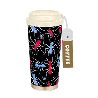 Imagem de TSENQUE Copo para caneca de café de viagem vermelho e azul, preto, 473 ml, com canudo e tampa, copos de parede dupla isolados a vácuo com revestimento cerâmico para escritório, escola, festa