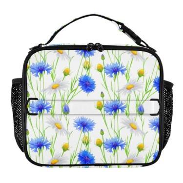 Imagem de Joisal Lancheira Blue Cornflowers Margaridas para mulheres, meninas, lancheira com alça de ombro, masculina, infantil, lancheira para trabalho e meninos, bolsa térmica divertida e fofa
