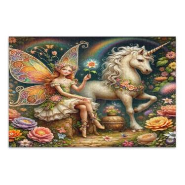 Imagem de Quebra-cabeças de fantasia de unicórnio de fada de flores para adultos com letras nas costas 500 peças