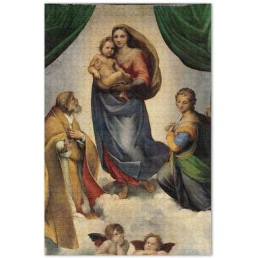 Imagem de Quebra-cabeça Raphael Painting Sistine Madonna 500 peças para adultos elefante branco colorido quebra-cabeça arte pintura paisagem, 51 x 35 centímetros