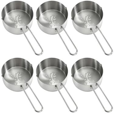 Imagem de YOUEON 6 peças 1/2 xícara (125 ml) colheres de medição de aço inoxidável, copos medidores de metal com alça para comida de cachorro, café, assar, cozinhar, pode ir à lava-louças