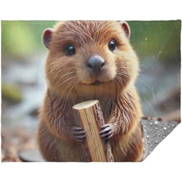 Imagem de TSENQUE Manta boho personalizada de animais castores fofos cobertores felpudos xadrez para mulheres cobertores felpudos Boho 177,8 cm x 139,7 cm