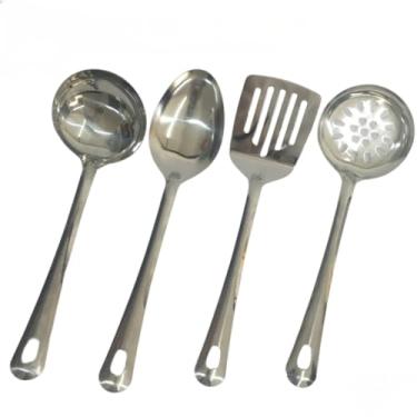 Imagem de Utensilios para Cozinha INOX 4pçs - Espatula Escumadeira Colher de Arroz Concha Louça Comida Casa (KIT5 PEÇAS+ 4 ITENS INOX)