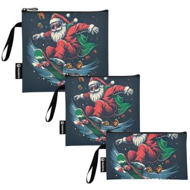 Imagem de Saco de lanche reutilizável para skate de Papai Noel e sacos de sanduíche sacos de comida laváveis com zíper para crianças e adultos (conjunto de 3: P/M/G)