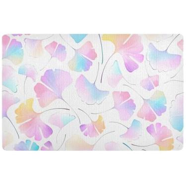 Imagem de TSENQUE Capacho personalizado botânico floral arco-íris ginkgo tapete engraçado de boas-vindas decoração de varanda frontal antiderrapante tapetes internos 81 x 50 cm