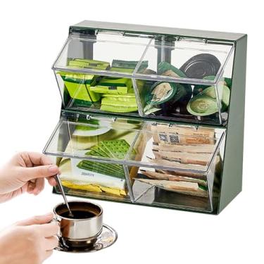 Imagem de Caddie de saquinho de chá,Titular de armazenamento de saquinho de chá de 2 camadas com tampa transparente | Suporte para saquinhos de para bancadas, armários de cozinha, despensa, adoçantes