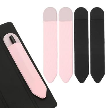 Imagem de PATIKIL Suporte de lápis para caneta, 4 peças, estojo elástico adesivo para caneta, bolsa, bolso elástico, acessórios para tablet, notebook, atividades ao ar livre, preto/rosa