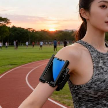 Imagem de Braçadeira laranja de alta visibilidade, suporte de pulso giratório de 360° para academia e corrida, suporte de mãos livres ajustável, ajuste seguro para todos os telefones