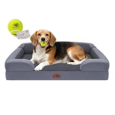 Imagem de Camas ortopédicas para cães grandes e médios, sofá-cama grande de espuma viscoelástica impermeável com capa lavável removível, brinquedo de bola de tênis, 91 x 69 cm