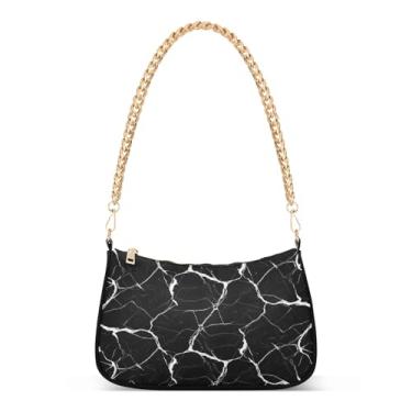 Imagem de Bolsa de ombro clássica de corrente estética em mármore preto, bolsa feminina Hobo média, bolsa clutch elegante para noite ou festa