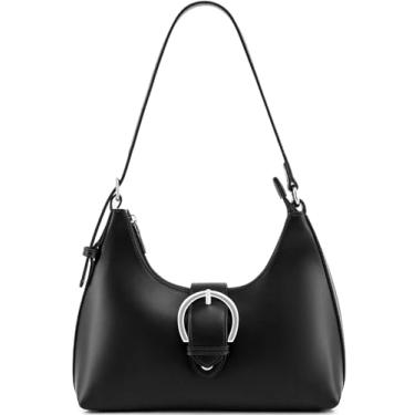 Imagem de NIUEIMEE ZHOU Bolsa de ombro feminina retrô de couro vegano, bolsa transversal, bolsas axilas, Preto