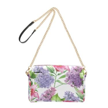 Imagem de Joitme Bolsa feminina Chic Lilies Lilac Flowers Bolsa transversal para celular bolsa de ombro de couro PU com alça de corrente
