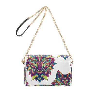 Imagem de Bolsa feminina transversal bolsa para celular bolsa de ombro de couro PU com alça de corrente elegante lobo intrincado ornamentado