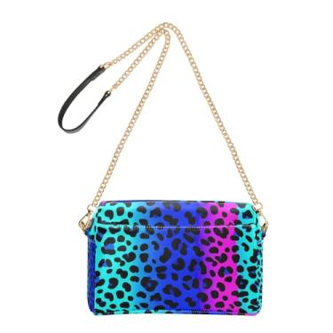 Imagem de Joitme Bolsa feminina transversal, bolsa para celular, estampa de leopardo, manchas pretas, bolsa de ombro de couro PU, alça de corrente