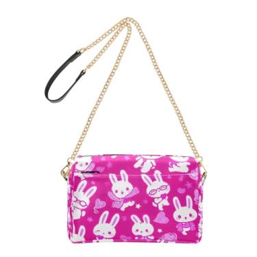 Imagem de Joitme Bolsa tiracolo feminina bolsa para celular alça de corrente de couro PU bolsa de ombro fofa rosa coelhos corações rosa