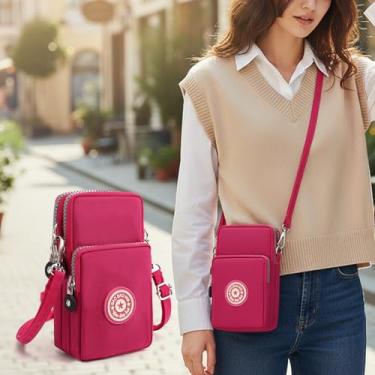 Imagem de Bolsa transversal pequena para mulheres, carteira vertical fina para celular com alça ajustável, bolsa de mão para celular, Vermelho rosa claro, Casual