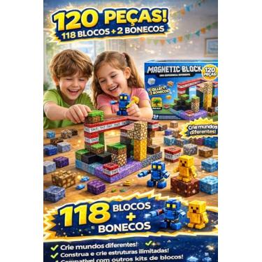 Imagem de Blocos Magnéticos de Montar Infantil 120 Peças – Jogo Educativo de Construção 3D com Ímãs Fortes, Brinquedo Criativo para Crianças, Estimula Coordenação Motora, Criatividade e Raciocínio Lógico