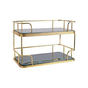 Imagem de Prateleiras de banheiro organizador de banheiro, prateleira de armazenamento de cosméticos de banheiro de 2 camadas para e bancada, organizador de arame decorativo com bandeja de mármore, organizador