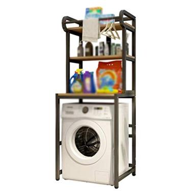 Imagem de Prateleira organizadora para máquina de lavar, prateleira de armazenamento ajustável para banheiro, unidades com haste para pendurar roupas, economiza espaço, para lavanderia, sala de estar. (preto +