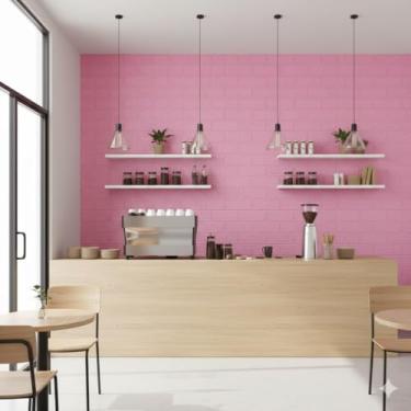 Imagem de Kit Placas Adesiva Tijolinho 3D Revestimento Autocolante Decoração Quarto Sala Banheiro Impermeável (Kit 10 Placas Adesivas Tijolo Rosa, 70x77)