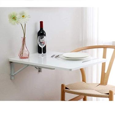 Imagem de Mesa dobrável Drop-Leaf montada na parede com economia de espaço, mesa conversível, mesa de trabalho, multifuncional, computador, escrita, sala de jantar, escritório, escritório, casa, cozinha, branca