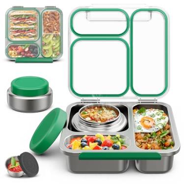 Imagem de Caixa Bento de Aço Inoxidável Infantil Adulto com Sopa Térmica de 200 ml, Tampa Transparente, 3 Compartimentos, Lancheira Bento de Metal com Jarra de Alimentos Isolada, Lancheira Recipiente Copo de