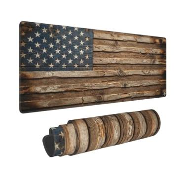 Imagem de DingRound Mouse pad estendido para jogos (70 x 30 cm) - Mouse pad grande antiderrapante para esportes e laptop - Base de borracha impermeável com bordas costuradas (estrelas e listras de madeira)