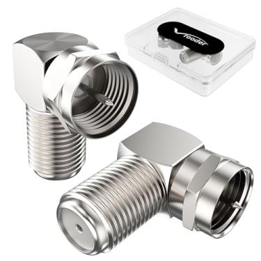 Imagem de Conector de cabo coaxial de 90 graus RG6 coaxial fêmea para fêmea extensor adaptador tipo F banhado a ouro para extensor de cabo coaxial, conector de cabo de TV, pacote com 2