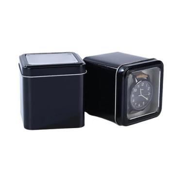 Imagem de Caixa Organizadora De Relógios De Metal Quadrada Preta De 8CM Com Almo