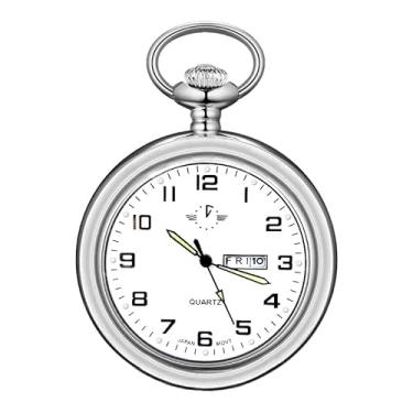 Imagem de BOSHIYA Relógios de bolso masculinos de quartzo suave, clássico, árabe, digital, luminoso, mostrador e data, relógio de bolso com corrente, presentes de aniversário de formatura de Natal, Calendário