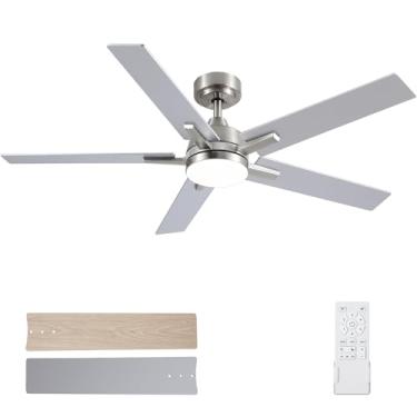 Imagem de SODSEA Ventiladores de teto com luzes, ventilador de teto de níquel de 132 cm com luz e controle remoto, reversível, 3 CCT, regulável, sem ruído, pequeno ventilador de teto para quarto, uso interno