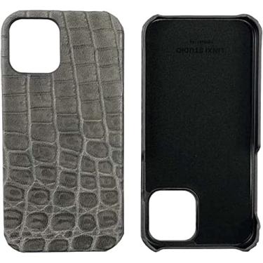 Imagem de VEVEL Capa para Apple iPhone 14 Plus 2022, capa traseira de couro com padrão de crocodilo à prova de choque respirável com flocagem interna cinza