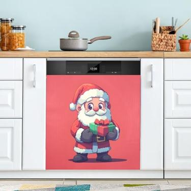 Imagem de SEHANY Linda capa magnética de Papai Noel para lava-louças, adesivos magnéticos decorativos antiarranhões para painel de geladeira e lava-louças, decoração de Natal de cozinha doméstica 58 x 66 cm