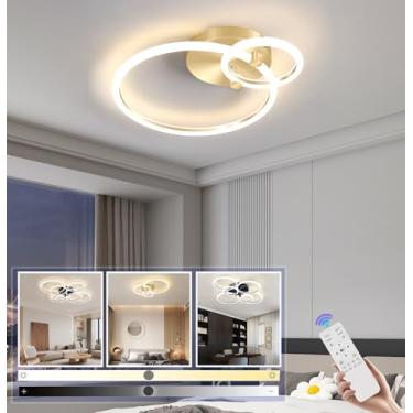 Imagem de Luminária de teto LED moderna e regulável para sala de estar, com controle remoto, design circular, ideal para quarto, sala de jantar, escritório e cozinha (dourada, 2 lâmpadas de 33W).